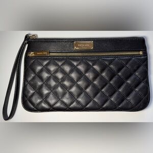 Michael Kors Selma Black Quilted Leather Wristlet / Large Zip Clutch